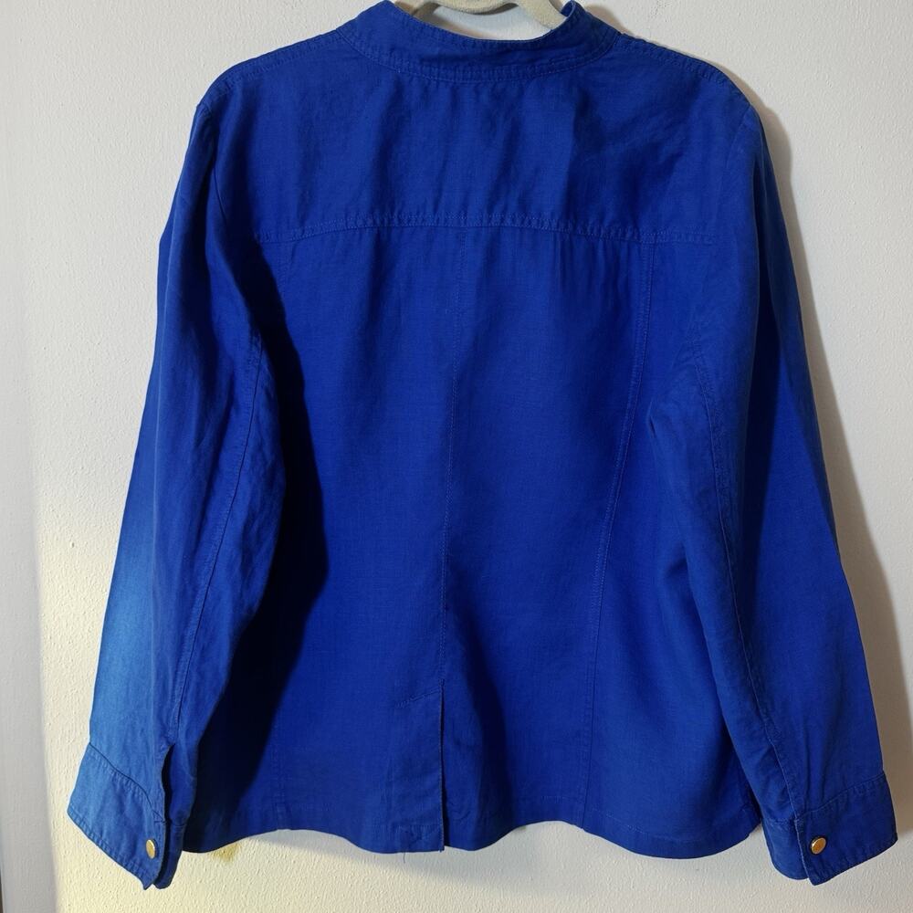 Chico’s Cobalt Blue Jacket Shacket Sz 3 (XL, 14-16) 100% Linen Women's High Neck - Picture 10 of 12